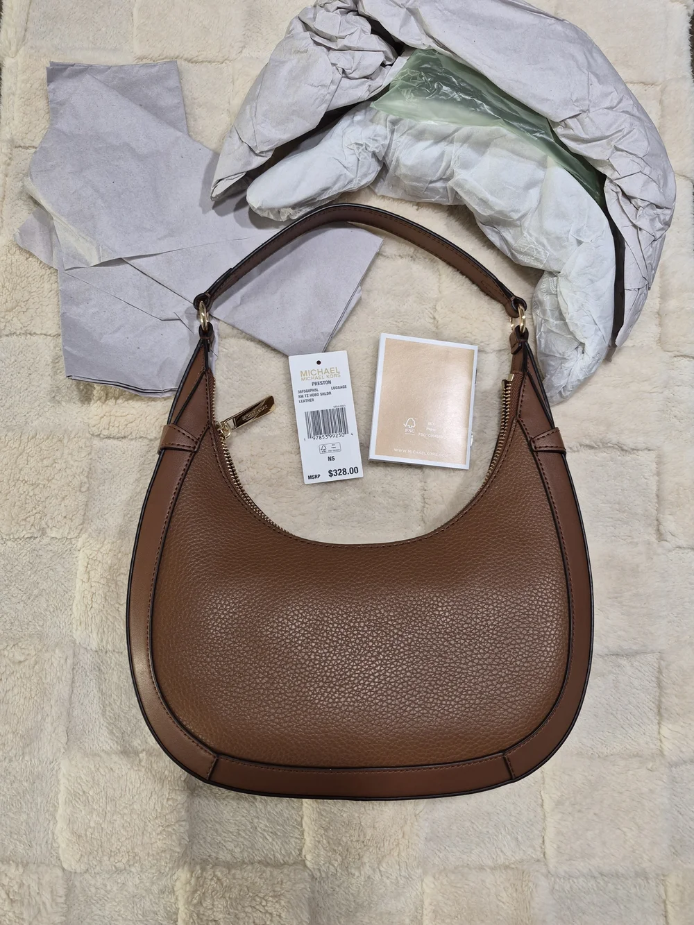 Michael Kors Preston Small Brown Leather Shoulder Bag Gold Hardware NWT